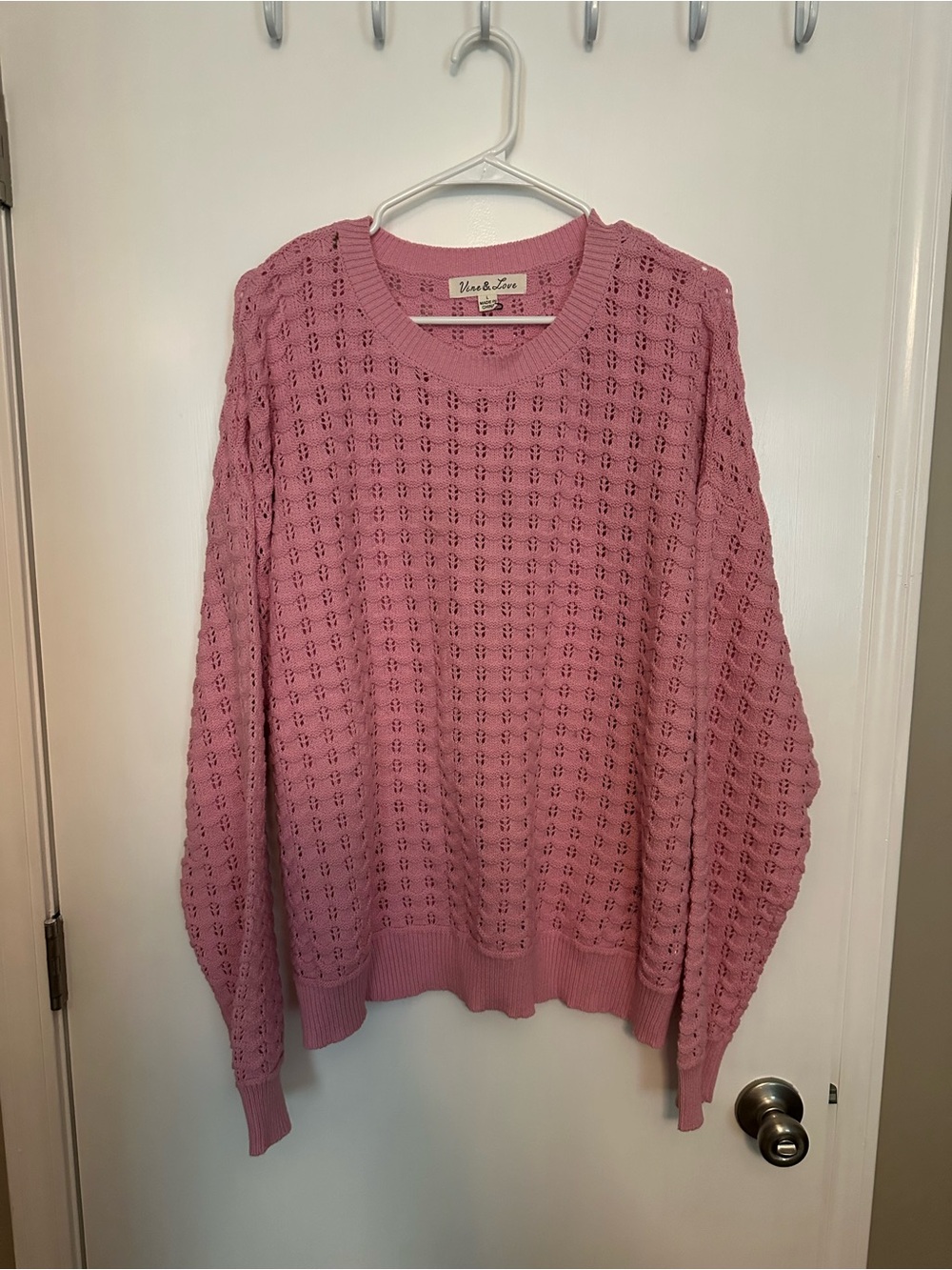 Vine & Love Dusty Rose Openwork Crewneck Sweater size L NWOT
